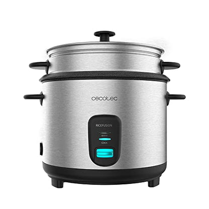 Discover the Cecotec 700W Rice Cooker with 1.8L capacity, perfect for cooking delicious rice dishes for up to 10 servings. Stainless steel and glass lid included.