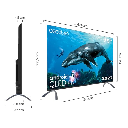 Cecotec - 75 Inch QLED Smart TV V2, 4K UHD, Android TV 11, Dolby Vision