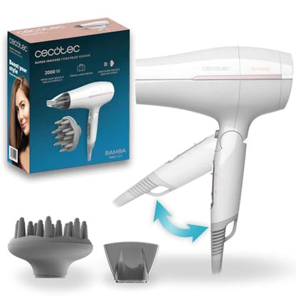 Discover the Cecotec Foldable 2000W Travel Hair Dryer with 2 temperatures, cold air function, and accessories. Perfect for on-the-go styling! Keywords: travel hair dryer, foldable, 2000W, cold air