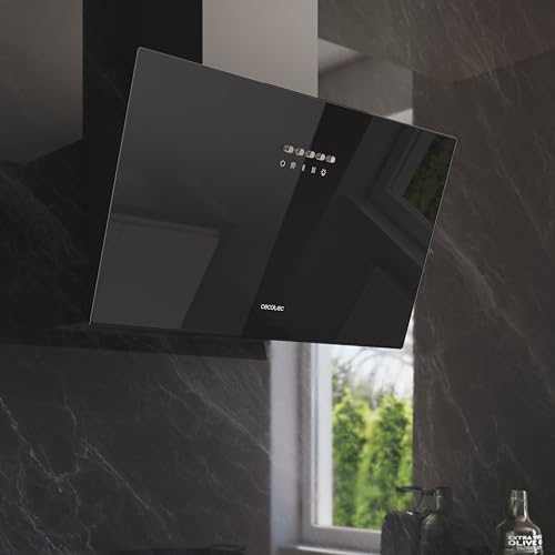 Cecotec - 60 cm Bolero Flux Cooker Hood, 350 m³/h Suction, Energy Efficient, Black Glass
