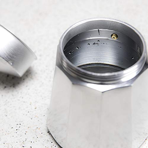 Cecotec - Shiny Aluminium Italian Coffee Maker for 9 Cups, Ergonomic Handle, Silicone Gasket