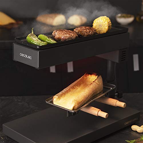 Cecotec - 600W Raclette Grill with Wood & Steel Design for Quick Cheese Melting