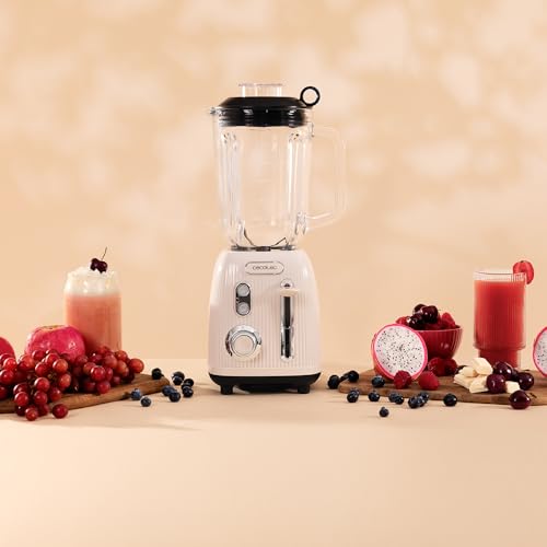 Cecotec Glass Blender Retro Beige - 1200W Power for Smooth Mixtures