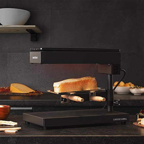 Cecotec - 600W Raclette Grill with Wood & Steel Design for Quick Cheese Melting
