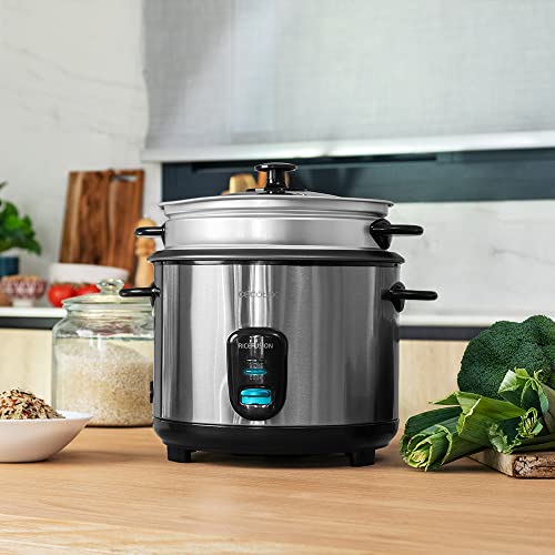 Cecotec - 700W Stainless Steel Rice Cooker, 1.8L Capacity, 10 Servings, Glass Lid