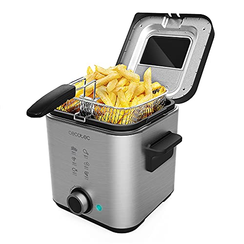 Cecotec CleanFry Advance Electric Oil Fryer in stainless steel with removable bowl and window lid