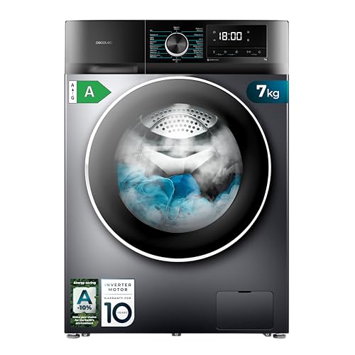 Cecotec 7 Kg Front Load Washing Machine with sleek steel design and digital display
