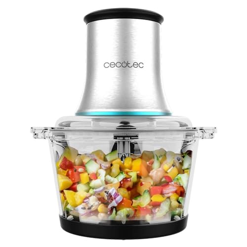 Effortlessly chop, cut, and blend with the Cecotec 500W Electric Food Chopper. Featuring a 4-blade stainless steel design, 2 speeds, and a 500g glass bowl. Ideal for meal prep! Keywords: electric food chopper, stainless steel, glass bowl