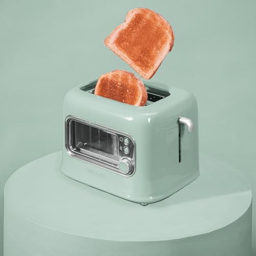 Cecotec - RetroVision Green Vertical Toaster, 700W, 2 Extra Wide Slots, Retro Design