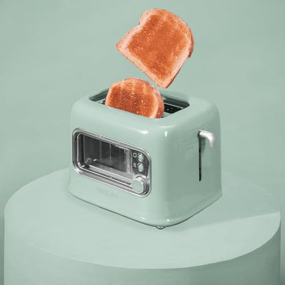 Cecotec - RetroVision Green Vertical Toaster, 700W, 2 Extra Wide Slots, Retro Design