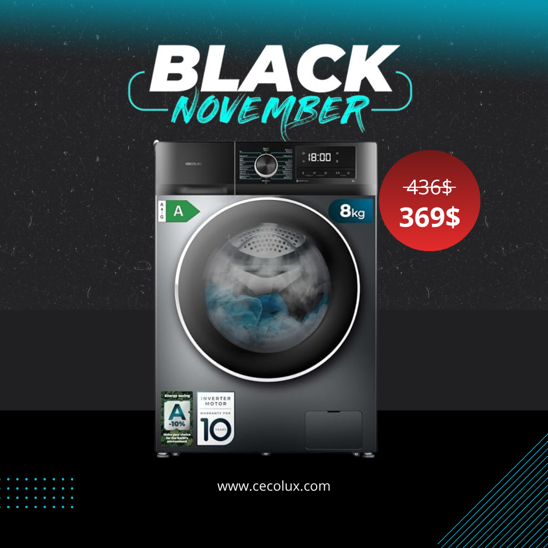 Cecotec - 8 kg Front Load Washing Machine, Inverter Motor, 16 Programs, SteamMax