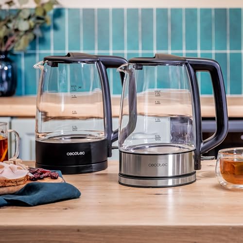 Cecotec ThermoSense 320 Electric Kettle in black with a borosilicate glass body and illuminated indicator
