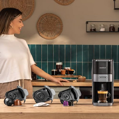 Cecotec FreeStyle Compact Black Espresso Capsule Coffee Maker, 1350W, 20 Bars, Suitable for Ground Coffee, Dolce Gusto, Nespresso and K-fee, Removable 800 ml Reservoir, Automatic Shut-off