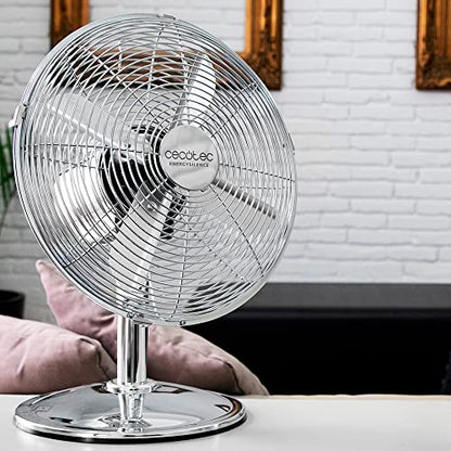 Cecotec - EnergySilence 620 RetroDesk Fan, 40W, Chrome Finish, 12", 3 Speeds