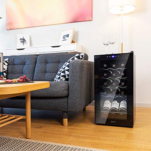 Cecotec - 15-Bottle Compressor Wine Cooler, Quiet Operation, Touch Control, Adjustable Temp 5-18°C
