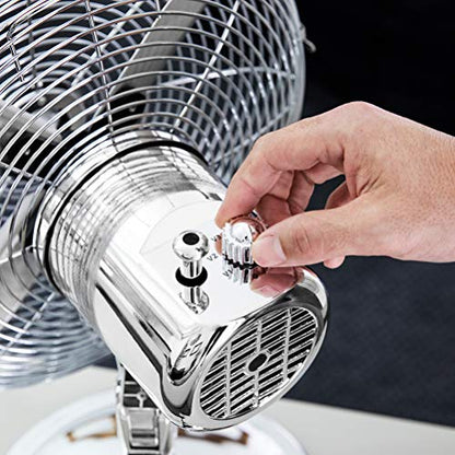 Cecotec - EnergySilence 620 RetroDesk Fan, 40W, Chrome Finish, 12", 3 Speeds
