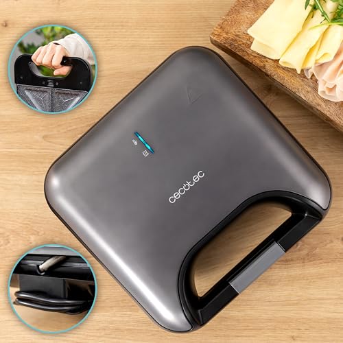 Cecotec - 800W 3-in-1 Sandwich Maker with Stainless Steel Finish & Non-Stick Plates