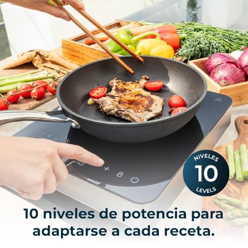 Cecotec - Portable Induction Hob 2000W, Touch Control, 10 Power Levels, Enamel Glass Design