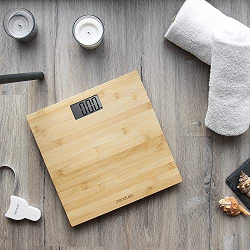 Cecotec - Precision 9300 Digital Bathroom Scales with Eco-Friendly Bamboo Platform, LCD Display, 180 kg Capacity, Includes Tape Measure