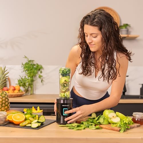 Cecotec - Single Glass Whisk Power Titanium 350W, Ice Crusher, 4 Blades, Portable Cups