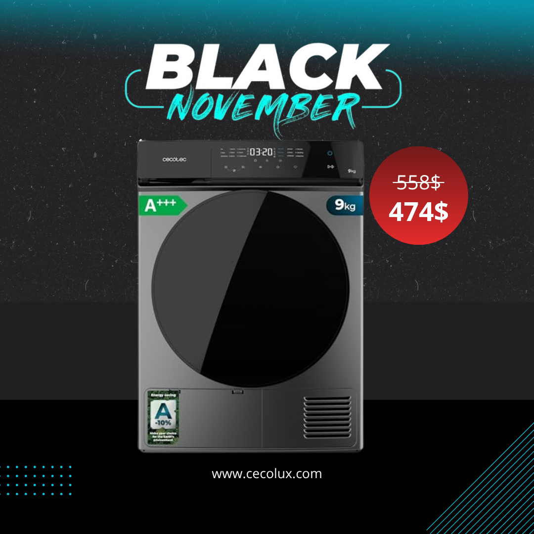 Cecotec - 9 kg Heat Pump Dryer with A+++ Energy, 15 Programs, Easy Iron