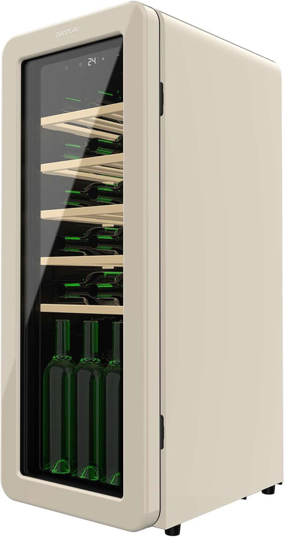 Cecotec - Retro Wine Cellar for 24 Bottles, Beige, LED Display, Low Noise