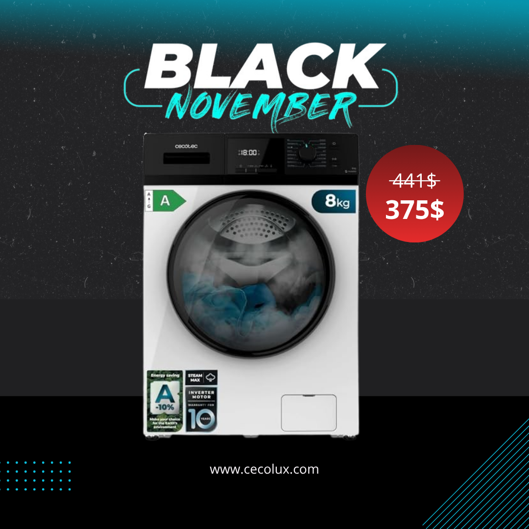 Cecotec - 8 kg Front Loading Washing Machine with Inverter, 16 Programs, Steam