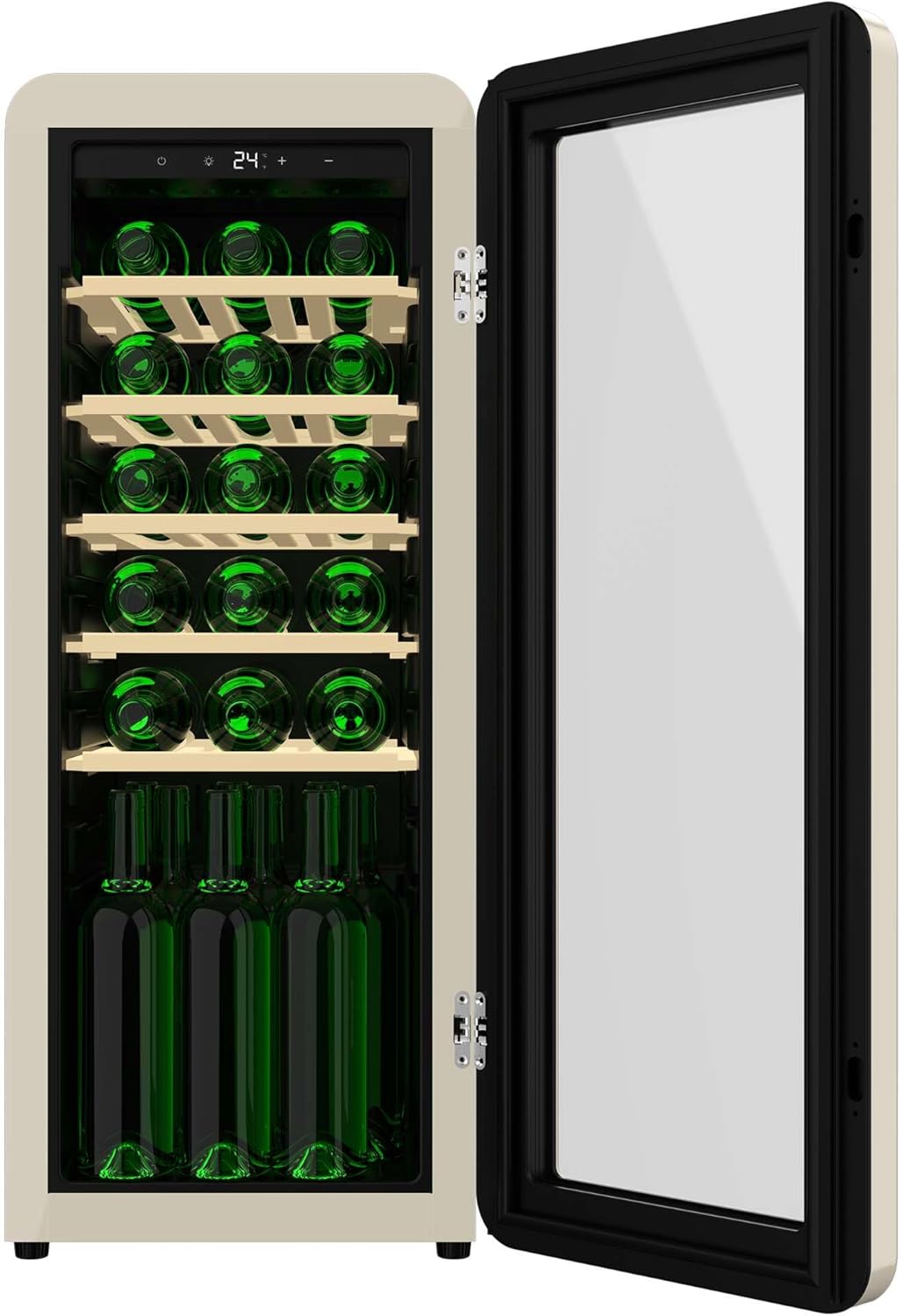 Cecotec - Retro Wine Cellar for 24 Bottles, Beige, LED Display, Low Noise