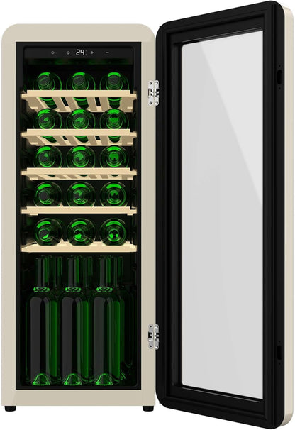 Cecotec - Retro Wine Cellar for 24 Bottles, Beige, LED Display, Low Noise