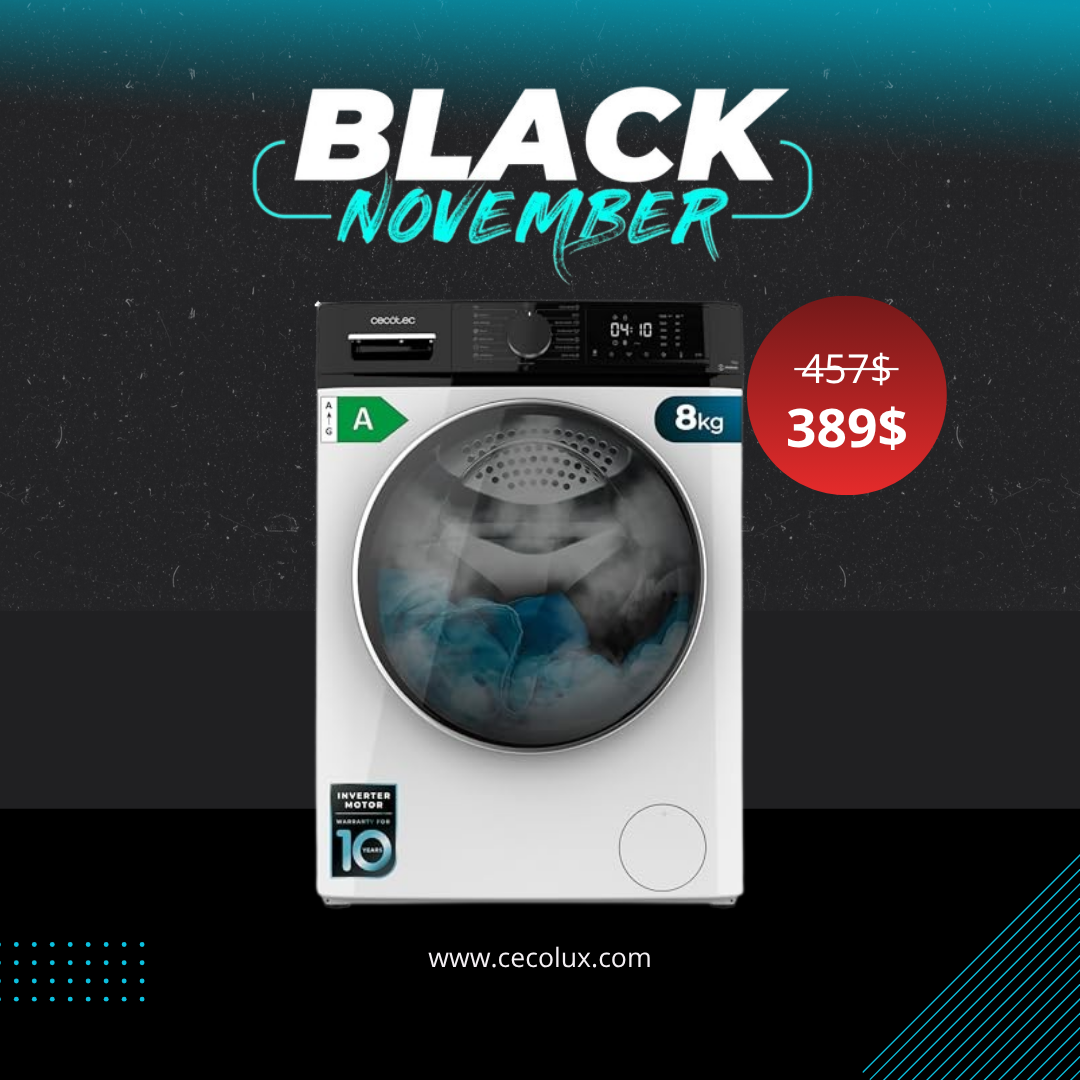 Cecotec - 8 kg Inverter Washing Machine, 1400 RPM, Steam Function, 15 Programs